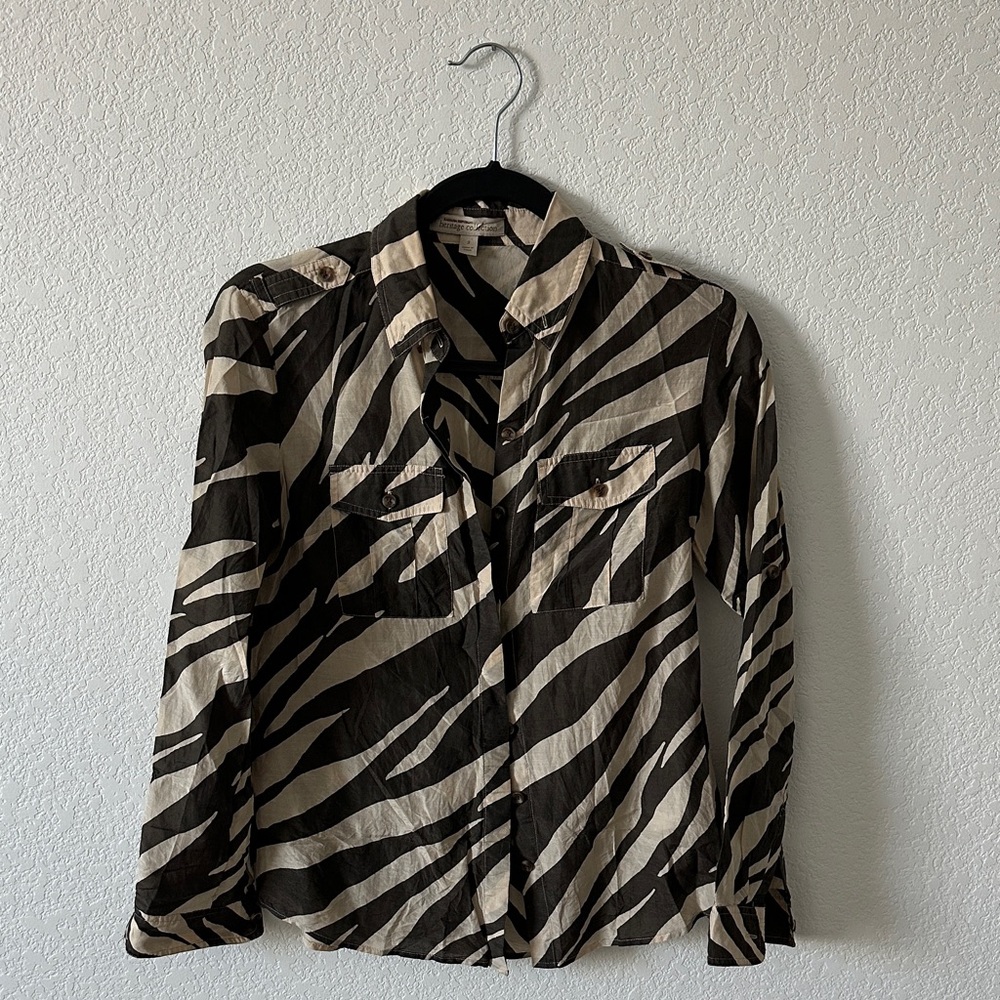 Banana Republic Zebra Print Brown Blouse - Safari Animal Print Top